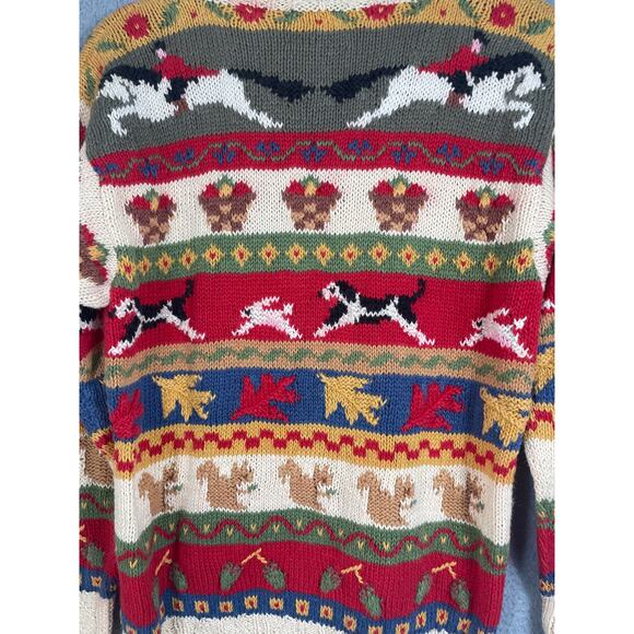 Vintage Susan Bristol Hand Knit Womens Sweater Size 36 Fall Squirrel Dog Leaves - Picture 6 of 11